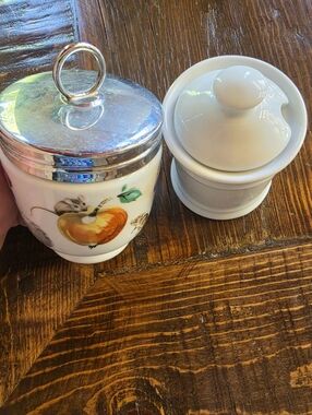 Royal Worcester Whimsical Egg Codd Silver Lid &White Porcelain Apilco France Jar